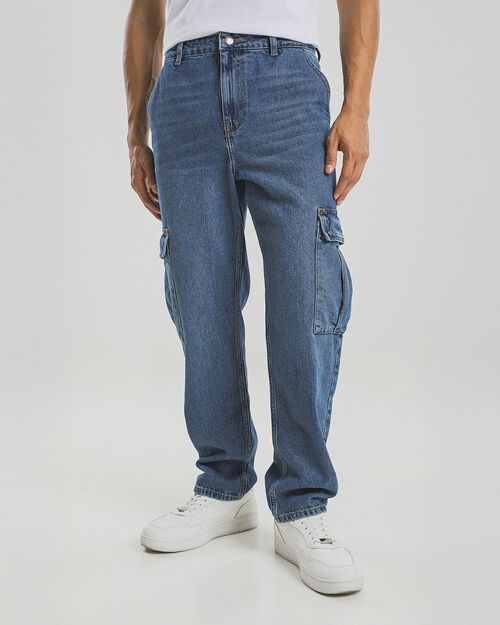 Jeans Straight Cargo Azul